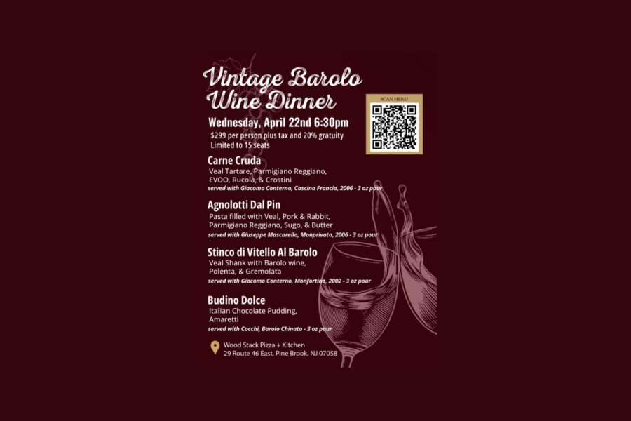 Vintage Barolo Wine Dinner Wood Stack