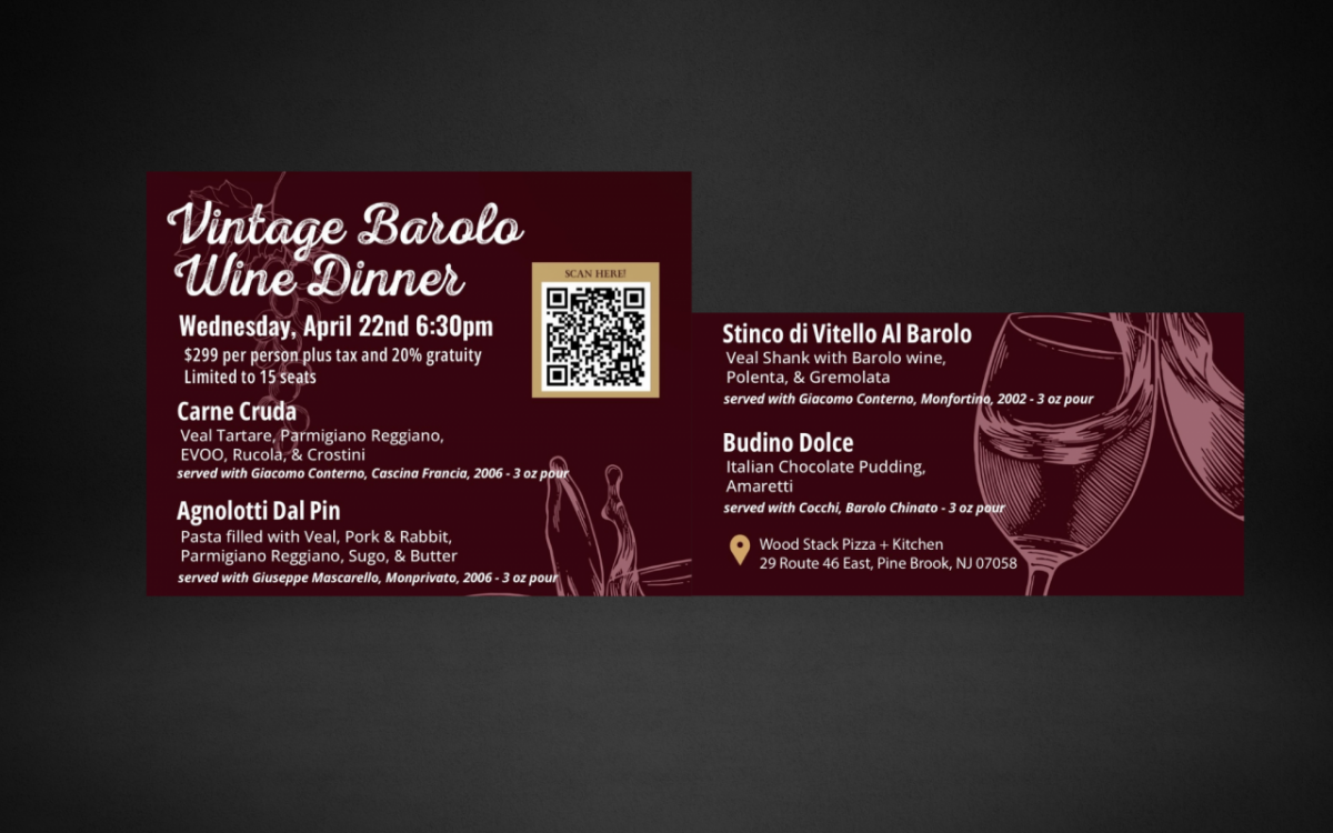 Vintage Barolo Wine Dinner Wood Stack