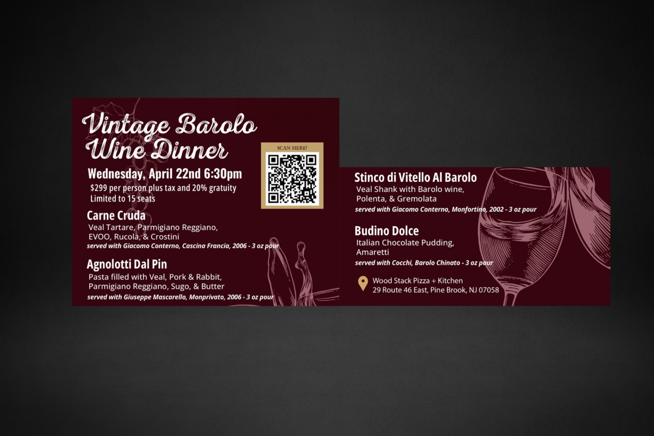 Vintage Barolo Wine Dinner Wood Stack